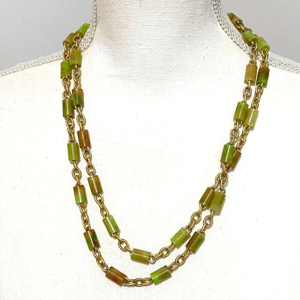 Macaroni Long Necklace 50" Gold Tone Chain Fall Color Boho Career Business